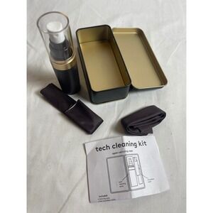 Tech Cleaning Kit w/ Spray Microfiber Cloths and Metal Carrying Case Black Gold